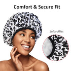 2-Pack Reusable Waterproof Shower Caps for Women, Double-Layer Elastic Bath hat,Extra Large Hair Cap for Long Curly Hair（White, Pink）