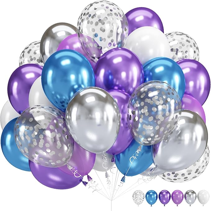 Metallic Purple and Blue Balloons, 60 Packs 12 Inch Chrome Blue Purple Silver by Govpy