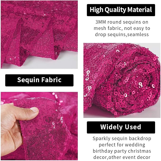 Hahuho Fuchsia Sequin Backdrop Curtain, Party Decoration（2 Panels, 2FT x 8FT - Image 4