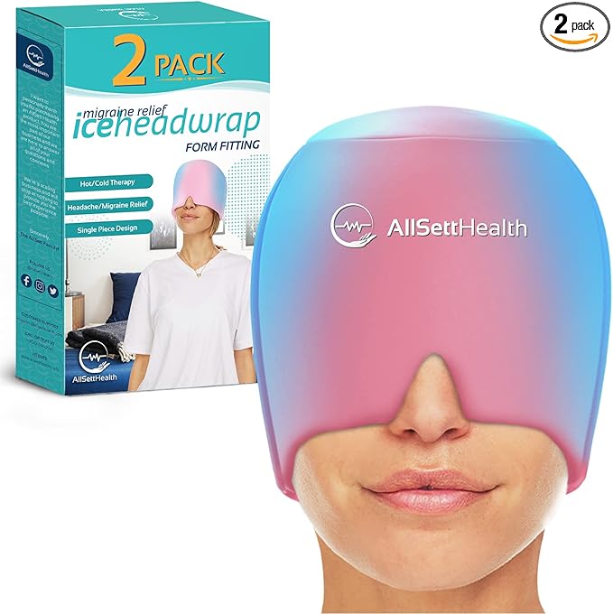 2 Pack Migraine Relief Ice Head Wrap Headache and Migraine Hat | Cold Gel Head Ice Pack with Face and Eye Mask Compress for Cooling Migraine Relief - Pink 2 Pack