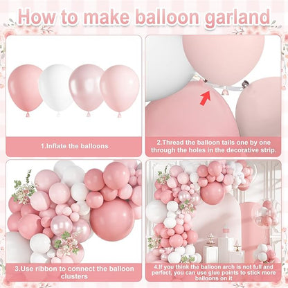 152Pcs Pink Balloons Arch Garland Kit Different Size | Light Pink and White - Image 7