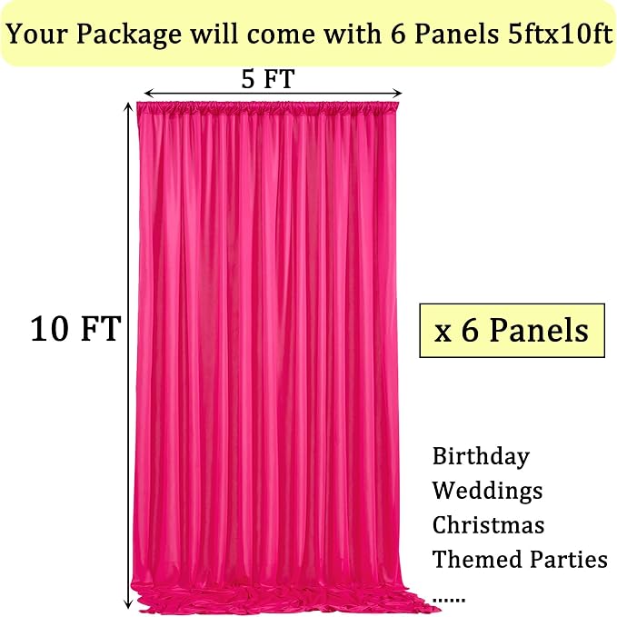 30ftx10ft Wrinkle Free Fuchsia Backdrop Curtains - Image 5