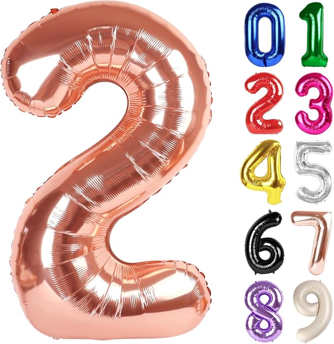 2 Balloon - Rose Gold Birthday Number Balloons, 40 Inch Party Decorations | by ALPHADELTAPI