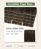 SURNEL Injected Tape in Hair Extensions 14 Inch Chocolate Brown to Caramel Blonde Seamless Invisible Tape in Extensions Human Hair 20 Pcs 30g(#4274,14)