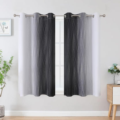 Black and Greyish White Blackout Curtains 54 Inch Length, Light Blocking - Image 2