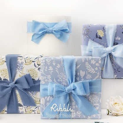 Ribbli 3 Rolls 1.5 Inch x 18Yards Light Blue Baby Blue Dusty Blue Handmade - Image 5