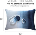 Fenrici Luxury Satin Pillowcase Gift Set – Includes Eye Mask & Scrunchie, Pure Vegan Silk for Hair & Skin Care, Elegant Blue Ombre Design, Standard Size, Gift for Mom, Daughter, Girlfriend!