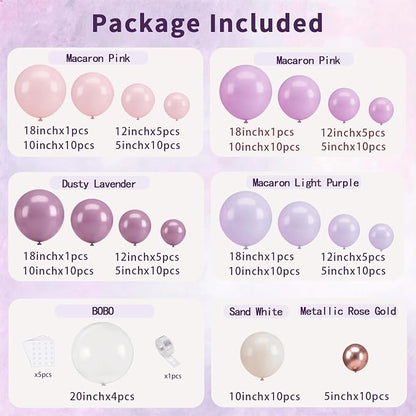 Dusty Purple Balloons Arch Kit, Lavender Gold Pink Clear, Party Decor | 128pcs - Image 2