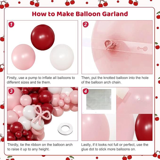Pink Red Balloon Arch Kit, Cherry Birthday Valentine Decor | Double Stuffed - Image 5