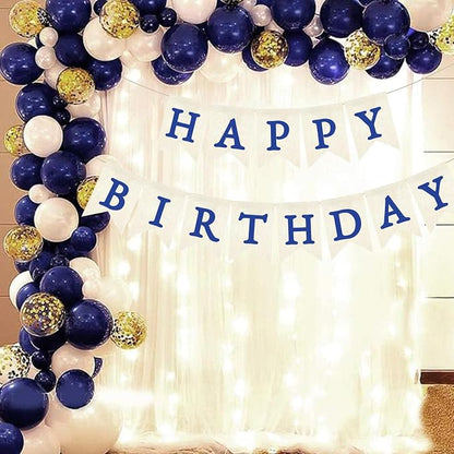 Blue Happy Birthday Banner Pre-strung Burlap Bunting Party Backdrop Sign - Image 5