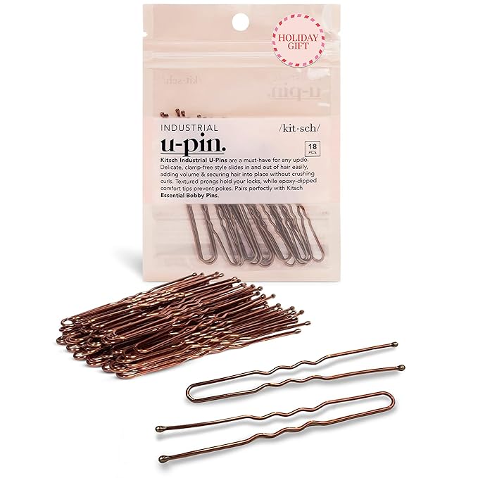 Kitsch U Shaped Hair Pins for Girls, Teens & Women | Hairpin Perfect for Updos, Ballet Buns & Wig Styling | Ideal Gifts for Women - 3 Inches & 2.5 Inches, Brown, 18Pcs