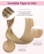 Pinkpearl Invisible Tape in Hair Extensions Human Hair, 20pcs 14inch 40g #10/27/27 Golden Brown to Caramel Blonde Injection Tape in Extensions Real Remy Seamless Human Hair Injected