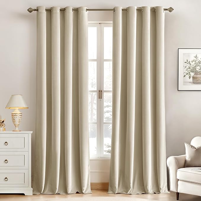 MIULEE Velvet Curtains Beige 52 x 90 Inch Length Set of 2 | Grommet Drapes by MIULEE