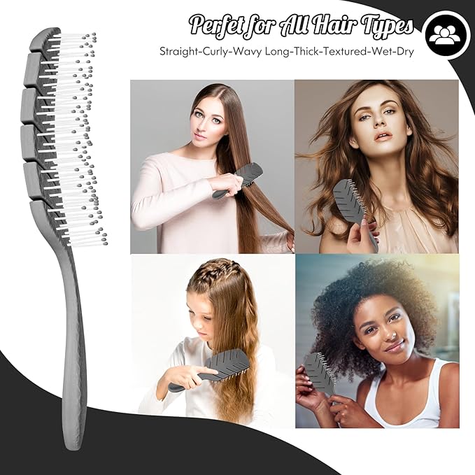 Hair Brush,Curved Vented Paddle Detangle Brush for Faster Blow Drying,Soft Flexible Bristles Glide Thru Tangles with Ease, Detangling Styling Hair Brushes for Women Curly Thick Wet Hair