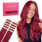WENNALIFE Tape in Hair Extensions Human Hair Burgundy Red Tape in Extensions, 10pcs 30g 20 inch Remy Invisible Tape Ins Straight Colored Soft Real Human Hair Tape in Extensions Refill Set Extensions