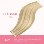 GOO GOO Tape in Hair Extensions Human Hair, 18A/613A Dark Blonde Highlighted Bleach Blonde, 24inch 100g 40pcs, Skin Weft Seamless Invisible, Silky Straight with Thick Ends, Remy Human Hair