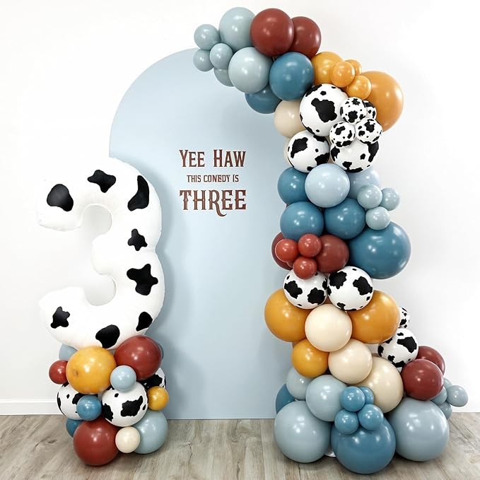 Cow Print Balloons, 12 Inch Cowboy Dusty Slate Blue Brown Yellow Sand White - Image 4