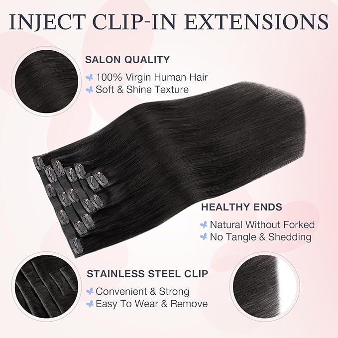 DOORES Human Hair Clip in Extensions 20 Inch 110g 7pcs, Invisi Edge Seamless Real Human Clip in Hair Extensions Invisible Remy Virgin Clipins Straight Skin Weft Thickening, 1B Natural Black