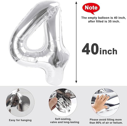 Large Number Balloons 40 Inch Silver 4 Balloon - Image 8