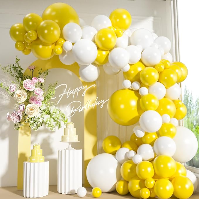 110pcs Yellow and White Balloons Garland Arch Kit, 18/12/10/5 Inch Balloons | by ZizasAry
