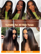 Julia Hair Chestnut Brown Ombre Yaki Straight 7x5 Pre Cut HD Lace Put On and Go Wig Bye Bye Knots Glueless Human Hair Wigs with Invisi Drawstring Pre Plucked Bleached Knots Beginner Friendly 20 Inch