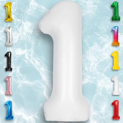 White Number Balloon 1 Mylar Foil Balloons 32 inch - Image 2