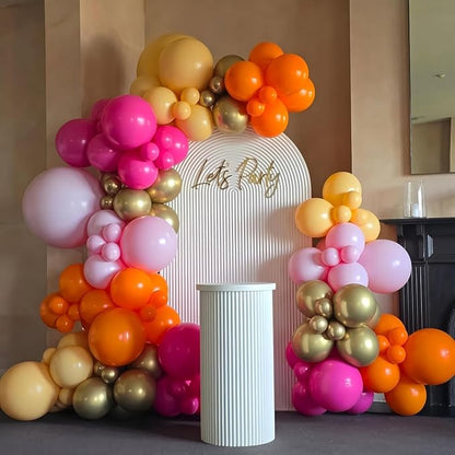 Pink and Orange Balloons Arch 12inch Hot Pink Orange 5inch Metallic Gold Latex - Image 6