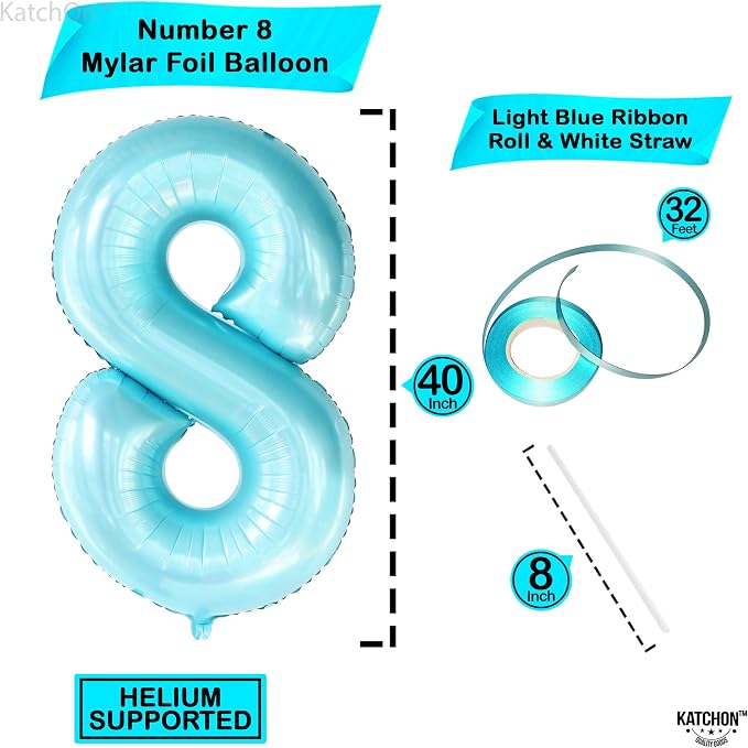 KatchOn, Giant Light Blue Number 8 Balloon - Image 2