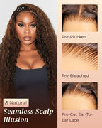 Arabella 13x6 Chocolate Brown Wigs Human Hair Deep Wave Lace Front Wigs Human Hair 4# Brown Deep Curly HD Lace Frontal Wigs for Women Pre Plucked with Natural Hairline 20 Inch