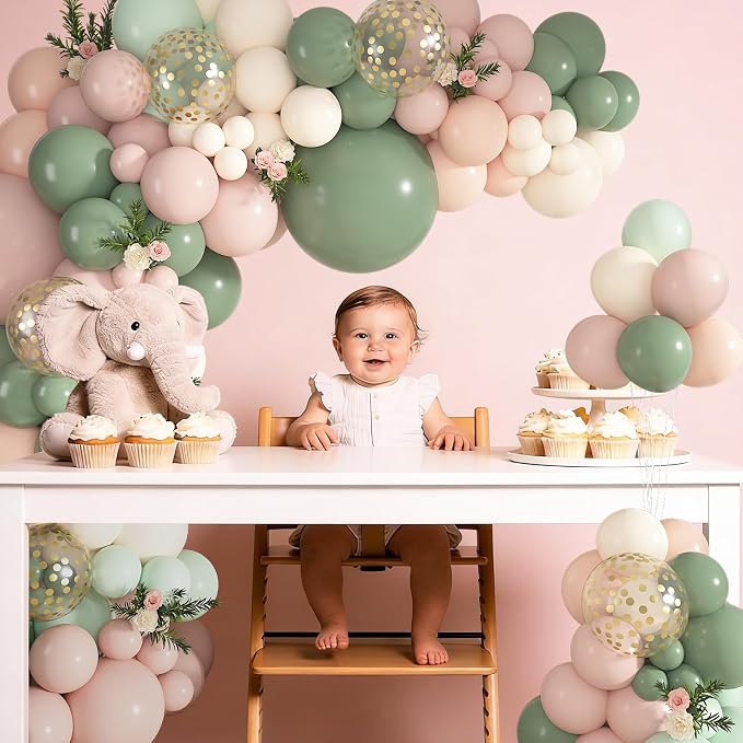 152Pcs Pink and Sage Green Balloons Arch Kit Different Size | Baby in Bloom - Image 3
