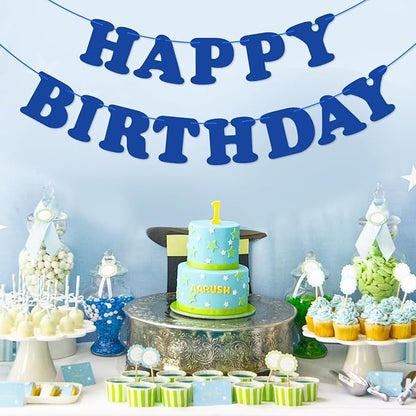 Navy Blue Happy Birthday Banner Sign Blue Birthday Party Supplies - Image 4
