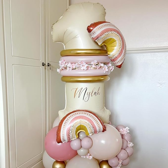 40 Inch Cream Number 1 Balloon, Digital 1 Cream White Giant 1 Foil Balloon - Image 6