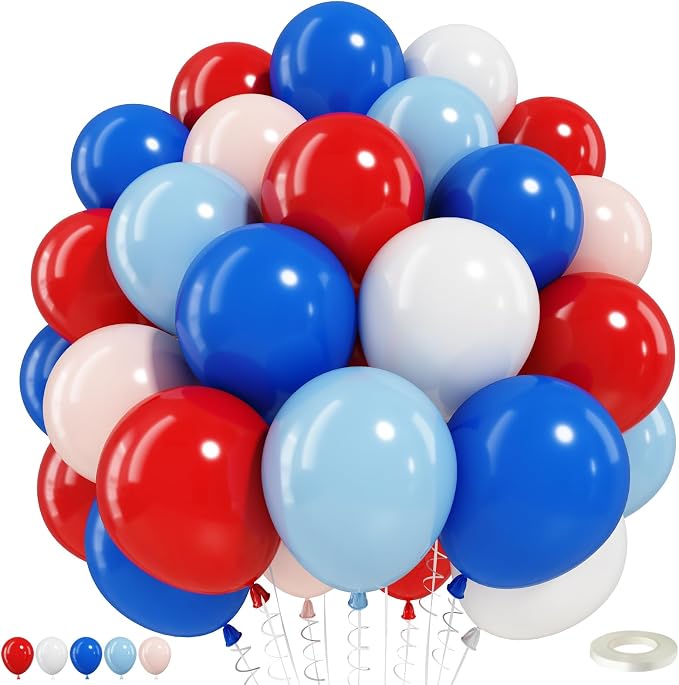Red White and Blue Balloons 60pcs, 4th of July Patriotic Balloons Red Dark by Togvu