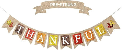 Thankful Burlap Banner, Pre-Strung Thanksgiving Banner Rustic Thanksgiving by Wakeys