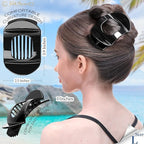 RC ROCHE 6 Pcs Flat Claw Hair Clips for Women Thick Hair French Round Duckbill Square Secure Strong Hold Grip Clamps Barrettes Curved No Slip No Crease Styling Cute Extra Jumbo XL, Large Black