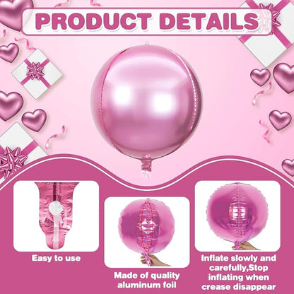 6Pcs Hot Pink and Pink Round Foil Balloons, Giant 4D Round Ball Balloons - Image 8