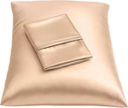 BLISSFORD Satin Pillowcase with Zipper, for Hair and Skin Care, Feels Soft and Cool Like a Silk Pillowcase, Satin Pillow Cases 2 Pack, Slik Pillow Cover, Champagne, King, Set of 2