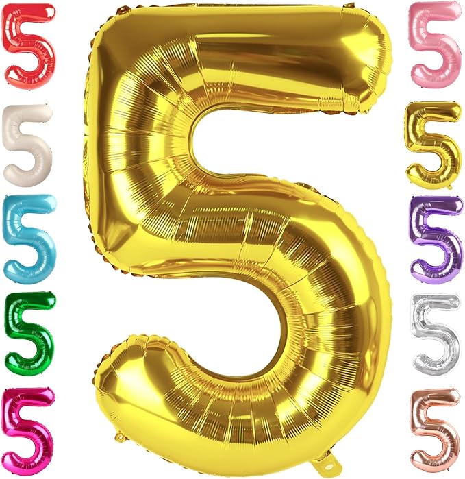 5 Balloon Numbers Birthday Decorations, 40In Gold Balloons by Mluchee