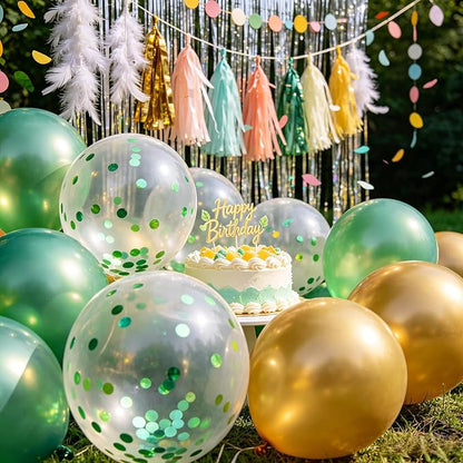 100pcs Green Confetti Balloons 12 Inch Clear Latex Balloon - Image 3