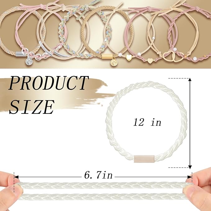 Hair Tie Bracelet, 10 Pcs Boho Hair Ties For Girls and Women, Elastic Hair Ties, Hair Bands For Ponytails, Ponytail Holder For Daily Life, Sport, Cooking, Working (Set 13)