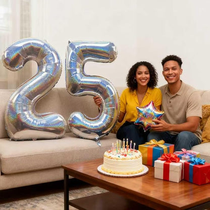 Laser Silver Number 25 Balloons 40 Inch Giant Number Silver 25 Foil Mylar - Image 6