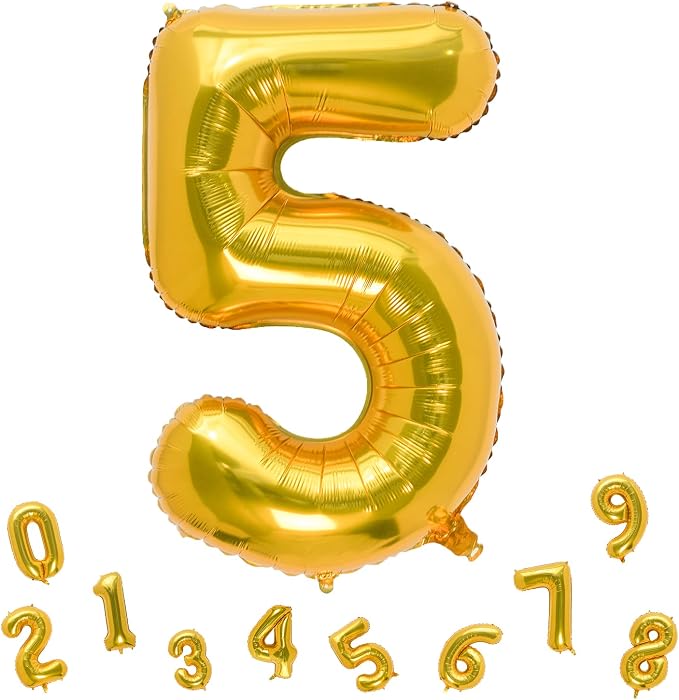 32 Inch Gold Number 5 Balloons Foil Ballon Digital Birthday Party Decoration by MEIDUOCO