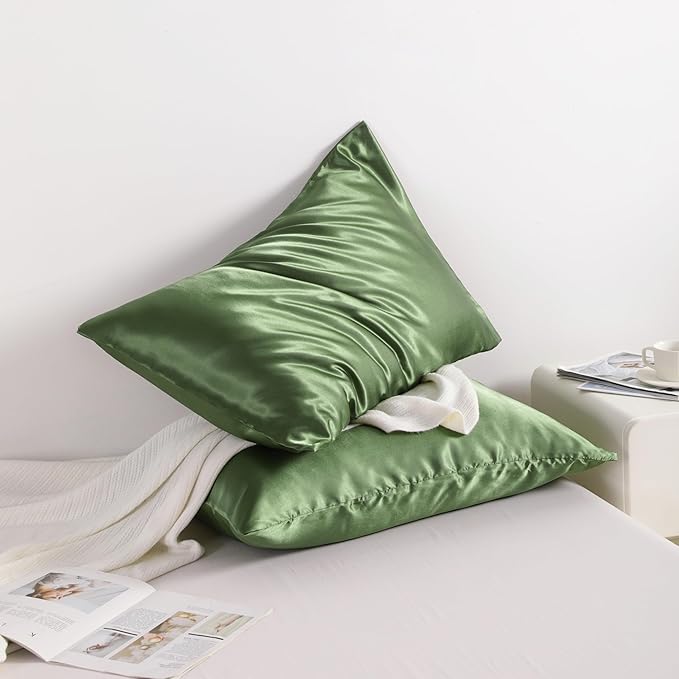 NTBAY 2 Pack Satin King Pillowcases for Hair and Skin, Luxurious and Silky Pillow Cases with Envelope Closure, 20x40 Inches, Olive Green