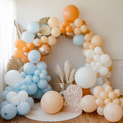 HILAVO Orange and Blue Balloons Arch Kit Retro Dusty Blue Teal Orange Ivory - Image 4