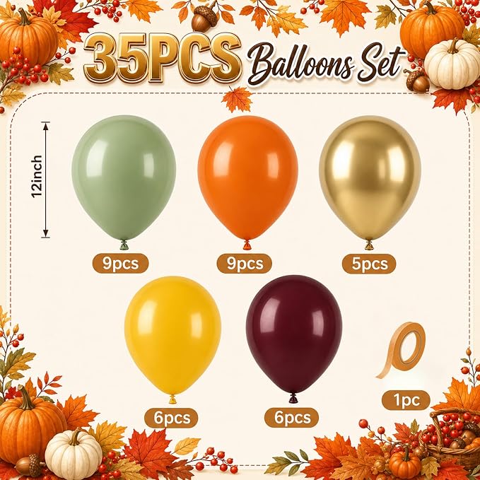 Safari Balloons 12Inch Burnt Orange Sage Green Yellow Burgundy Fall Balloon | - Image 2