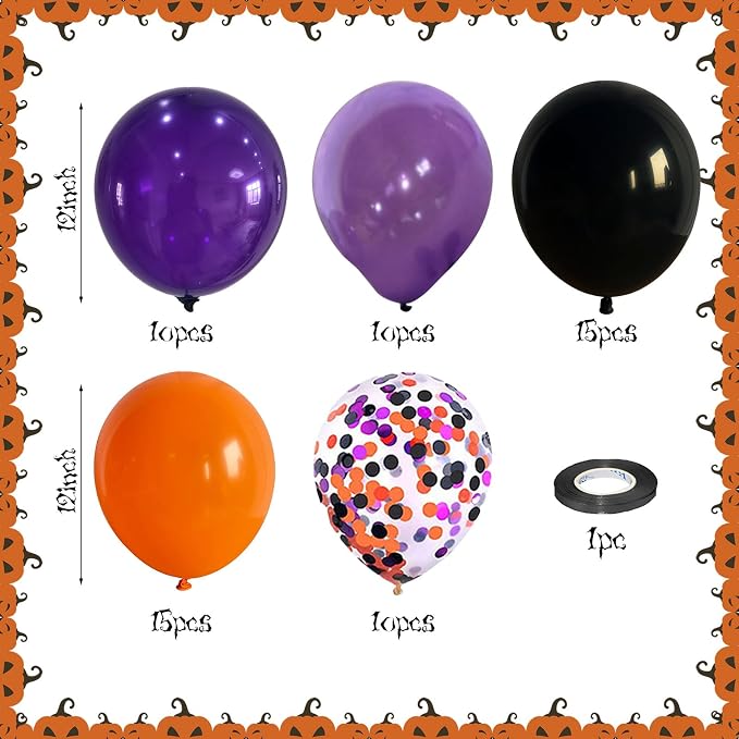 60Pcs Black Orange Purple Balloons, 12 Inch Balloon Purple Black Orange Party - Image 2