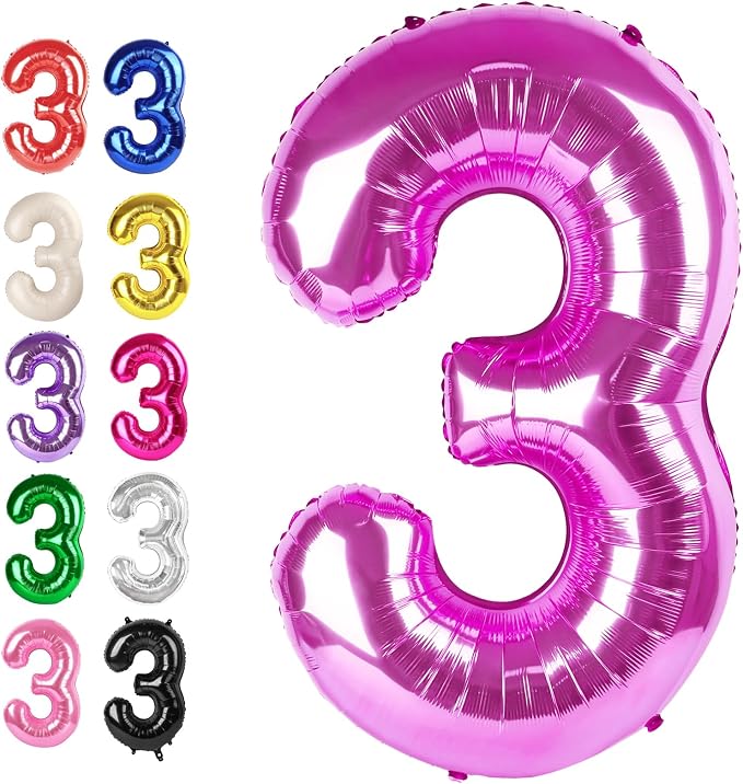 Rosy Purple Number 3 Balloon 40 inch, 3rd Birthday Party Balloons Decoration | by Upgesy