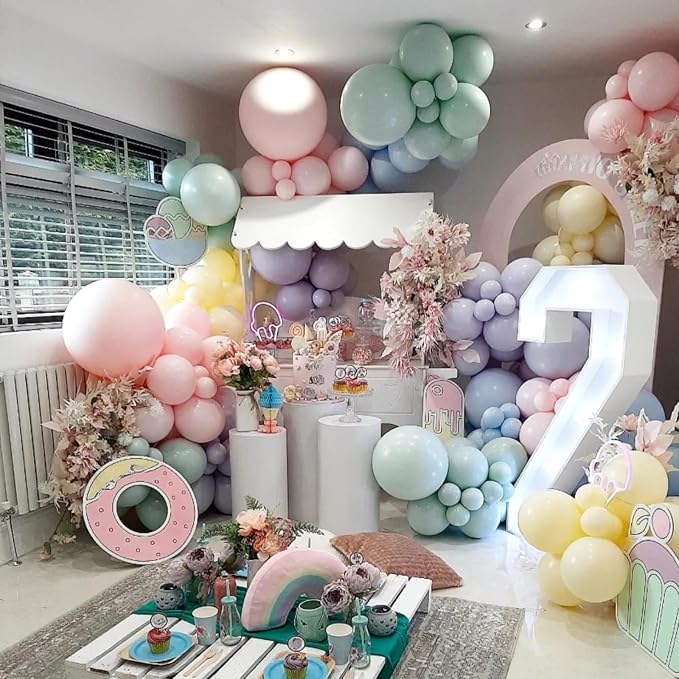 Pastel Balloons, 12 Inch Rainbow Macaron Pink Blue Purple Green Yellow Colorful - Image 7