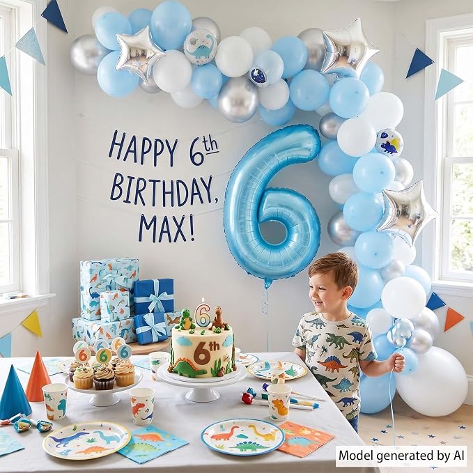 Pearlescent Blue Number 6 Balloon 40 Inch, Large Light Blue Mylar Foil Balloon - Image 7