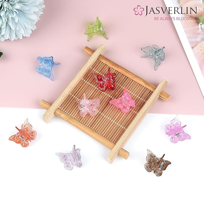 Glitter Mini Butterfly Hair Claw Clips, Sparkly Colorful Hair Accessories for Girls and Women - 90s Y2K Cute, Small, Tiny Clip in 10 Assorted Colors, Set of 50 (Glitter)